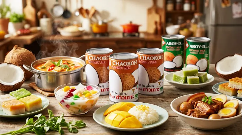 Nước cốt dừa đóng hộp Chaokoh dùng nấu cà ri món Thái món Á chè bánh và món ăn gia đình