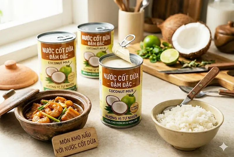 Món kho dùng nước cốt dừa đóng hộp trong nấu ăn