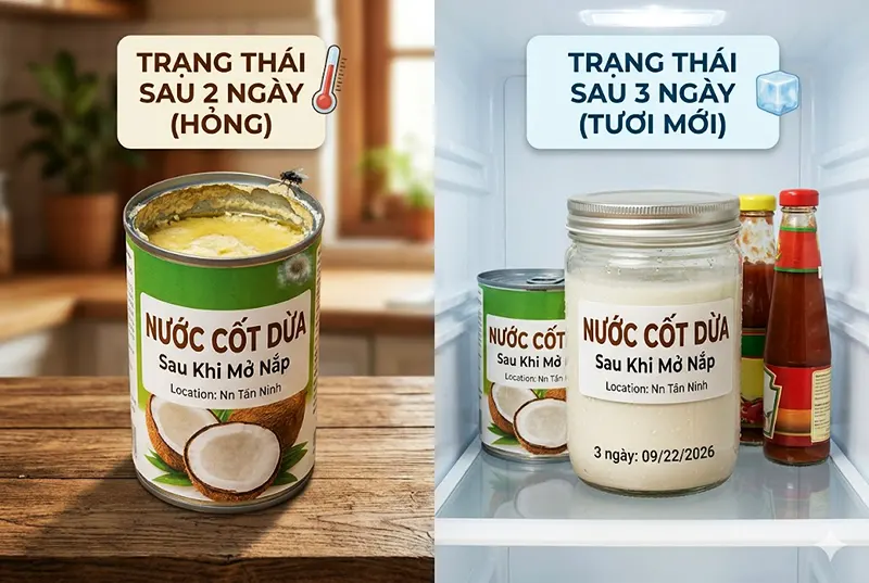 Nước cốt dừa để ngoài và bảo quản lạnh sau khi mở nắp