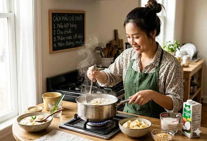 Cách nấu chè chuối nước cốt dừa thơm béo, không bị chát